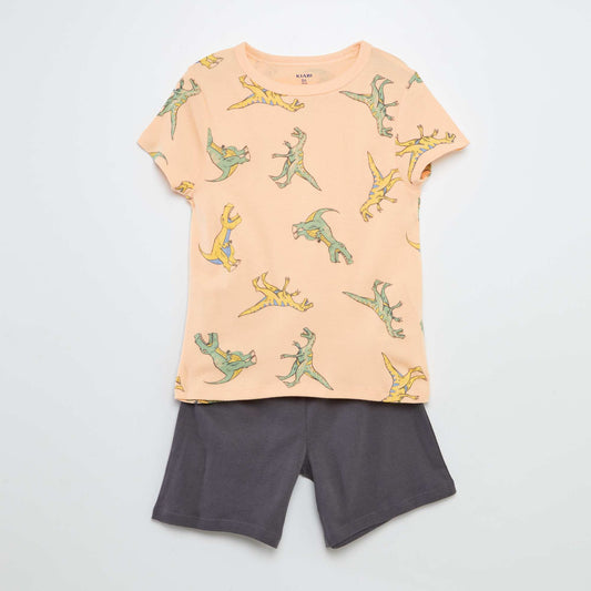 Conjunto de pijama corto con camiseta + short estampado - 2 piezas NARANJA
