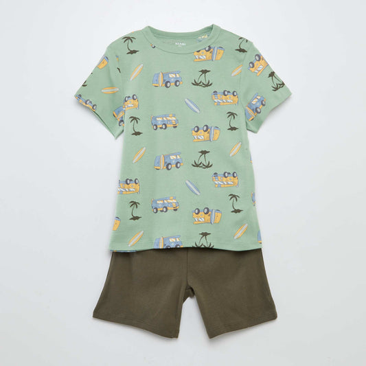 Conjunto de pijama corto con camiseta + short estampado - 2 piezas VERDE