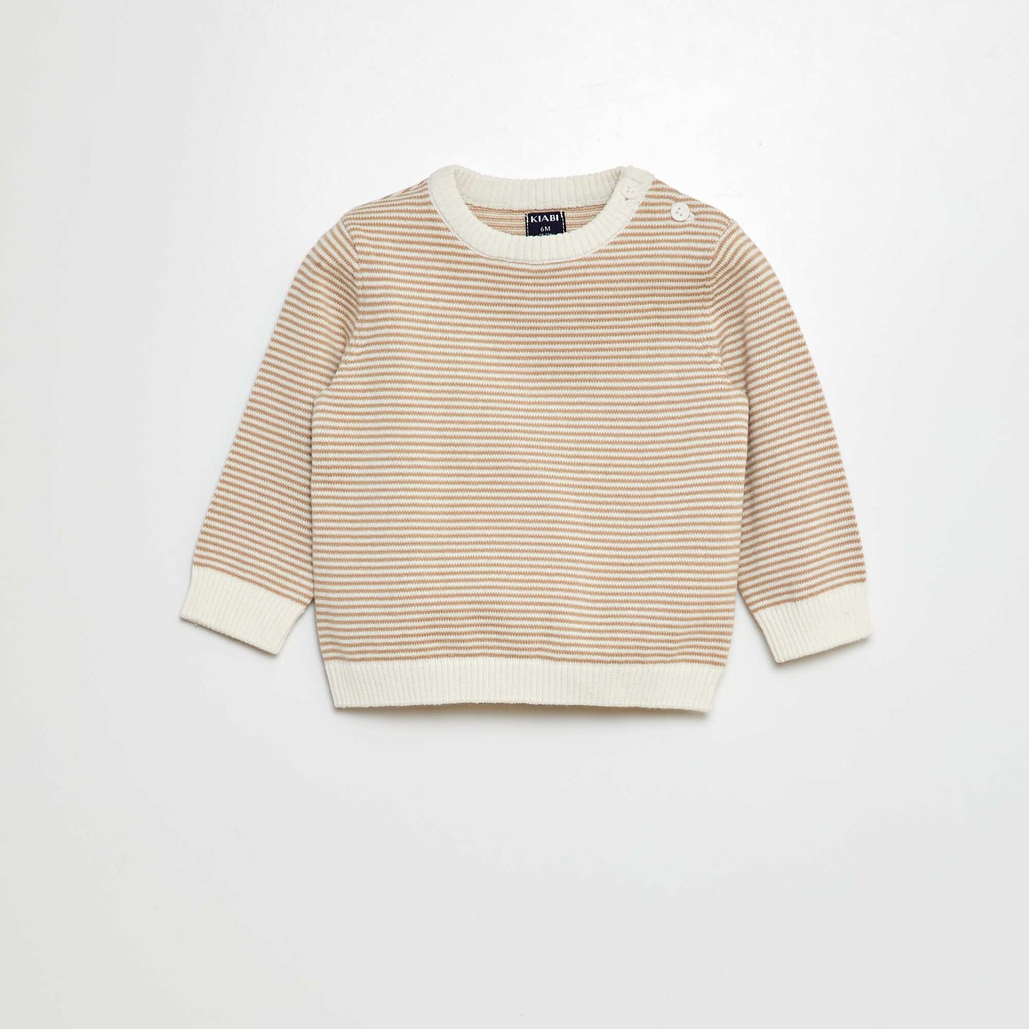 Sweater de rayas con cuello redondo BEIGE