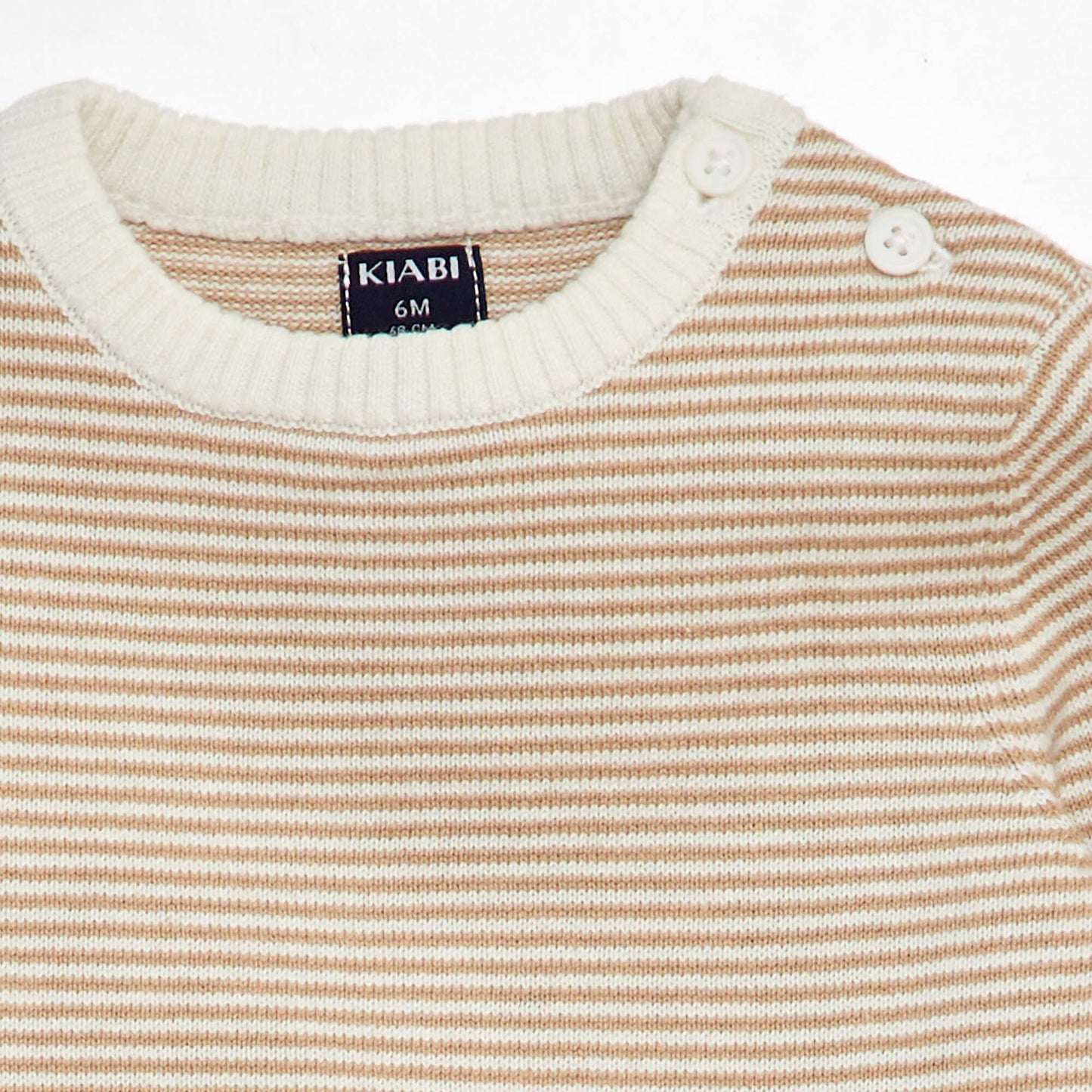 Sweater de rayas con cuello redondo BEIGE