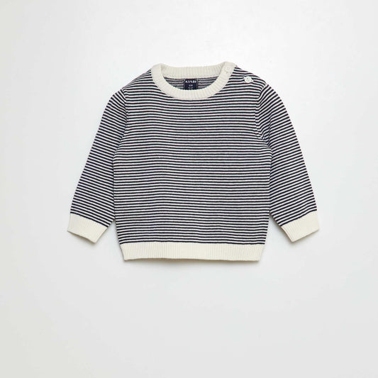 Sweater de rayas con cuello redondo BLANCO