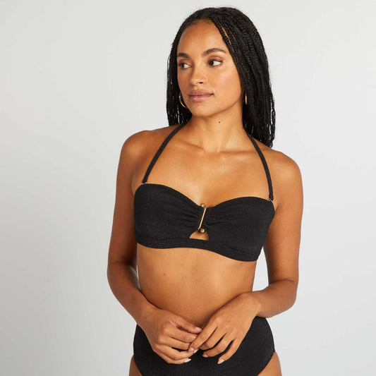 Bandeau de bikini con pedrería entre las copas NEGRO