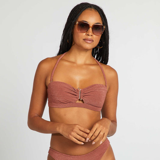 Bandeau de bikini con pedrería entre las copas MARRON