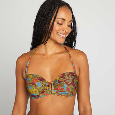 Sujetador de bikini de flores con copas AZUL