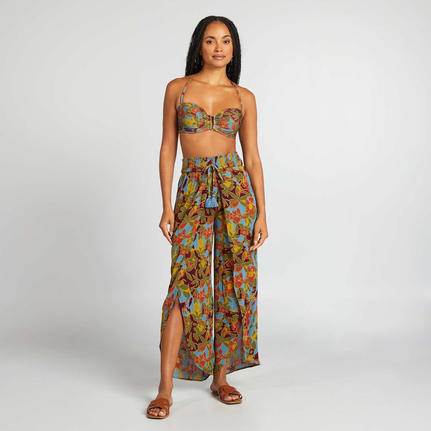 Sujetador de bikini de flores con copas AZUL