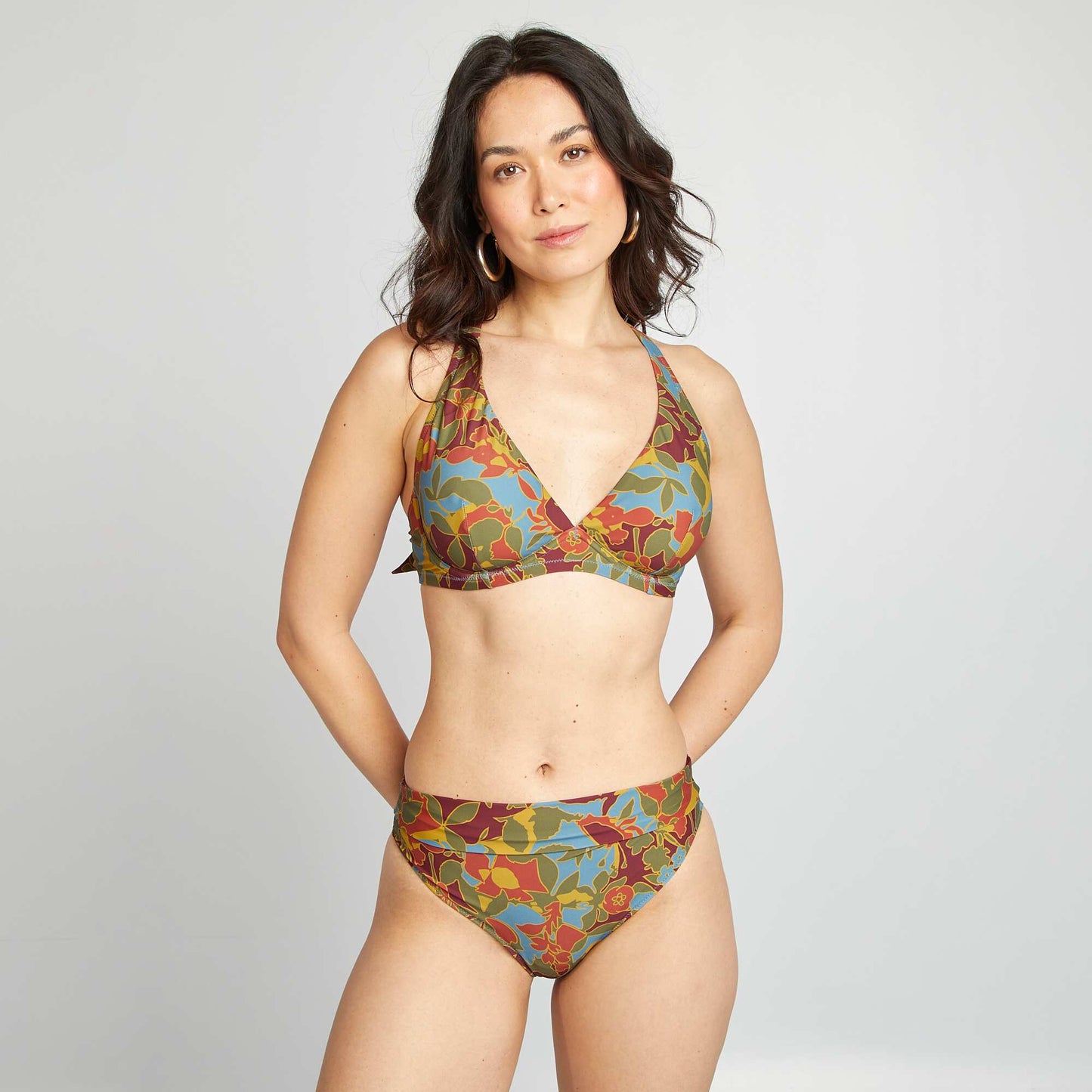 Braguita de bikini de talle alto con flores AZUL