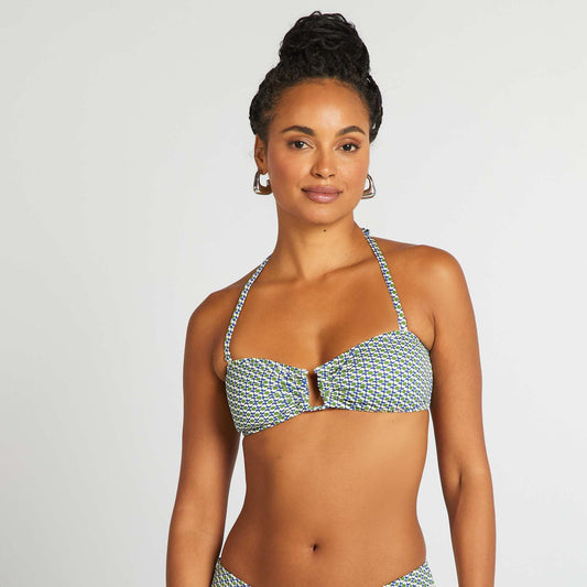 Bandeau de bikini con estampado geométrico BLANCO