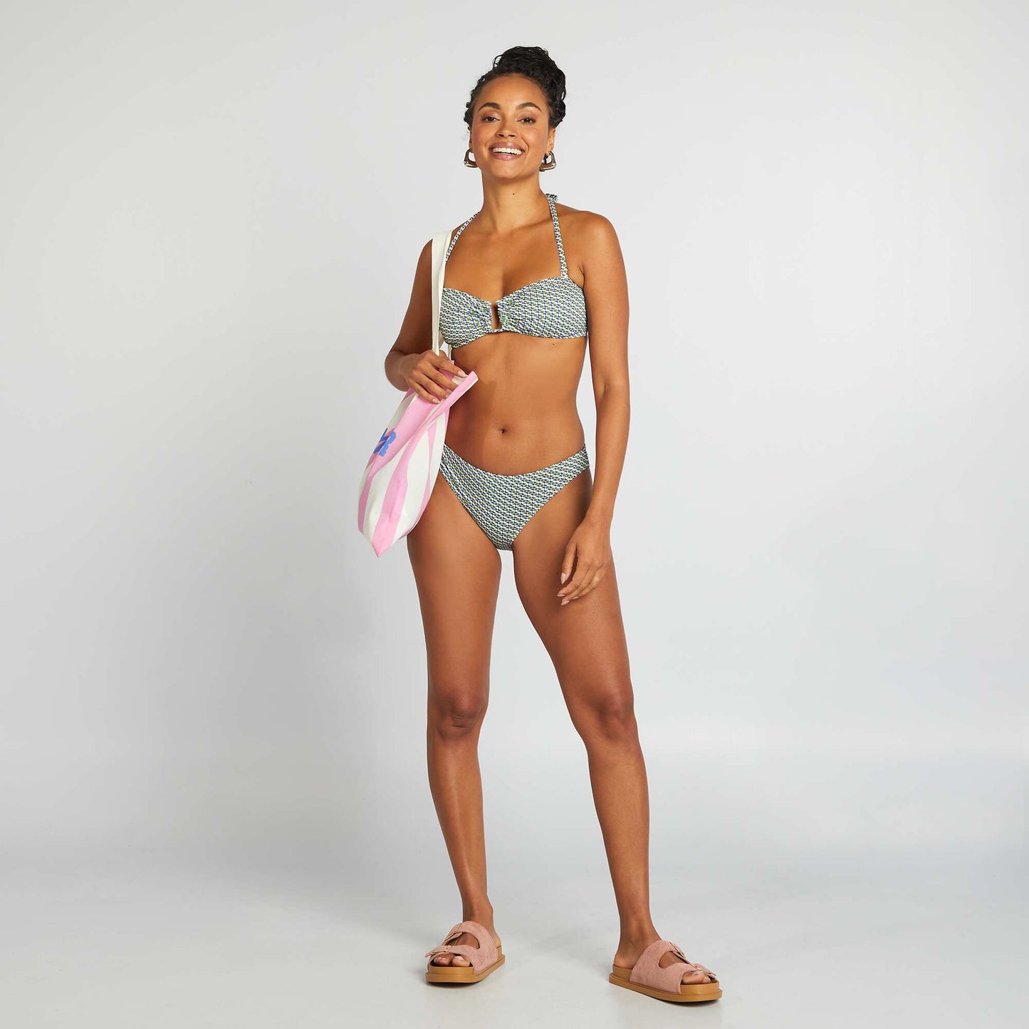 Bandeau de bikini con estampado geométrico BLANCO