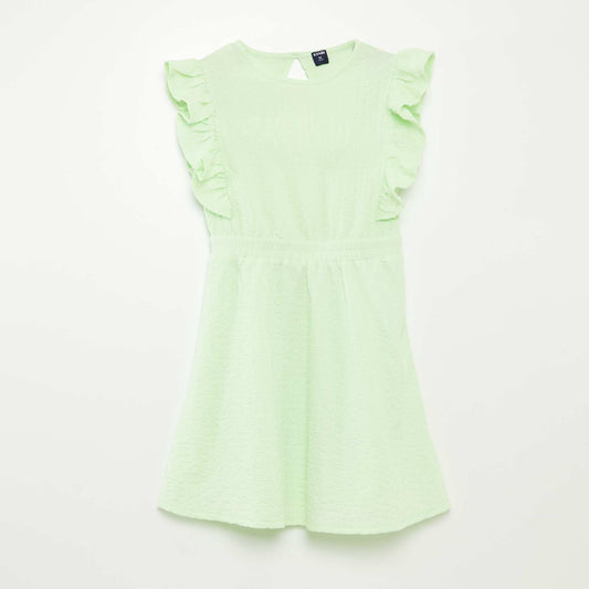 Vestido con volantes de tejido gofrado VERDE