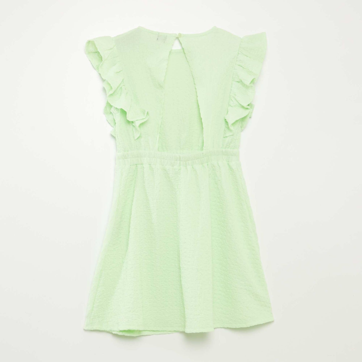 Vestido con volantes de tejido gofrado VERDE