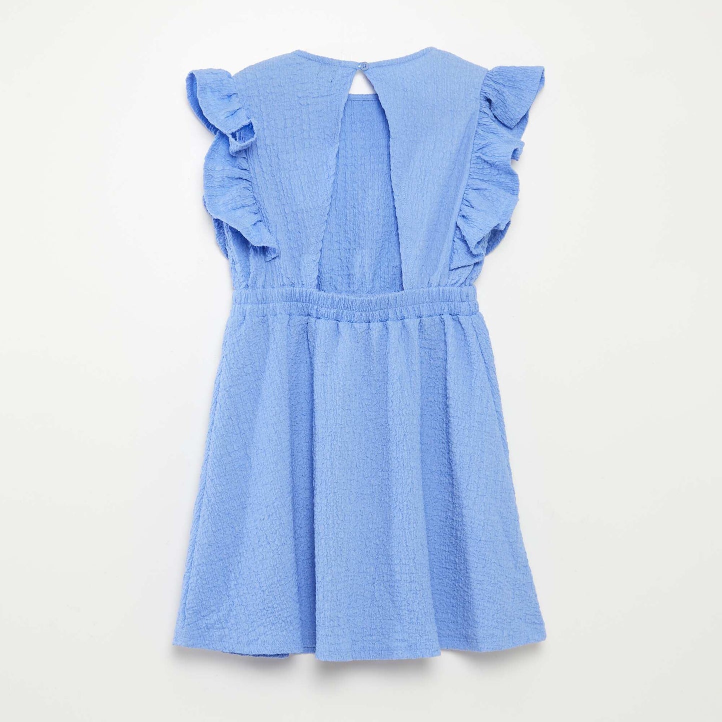 Vestido con volantes de tejido gofrado AZUL