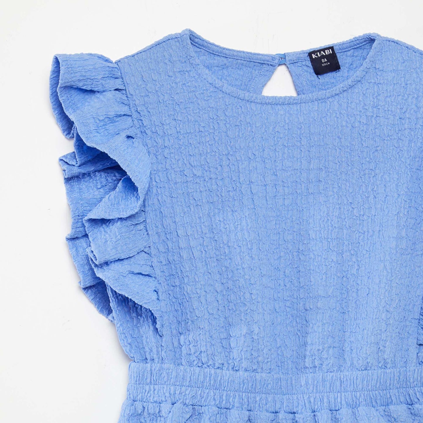 Vestido con volantes de tejido gofrado AZUL