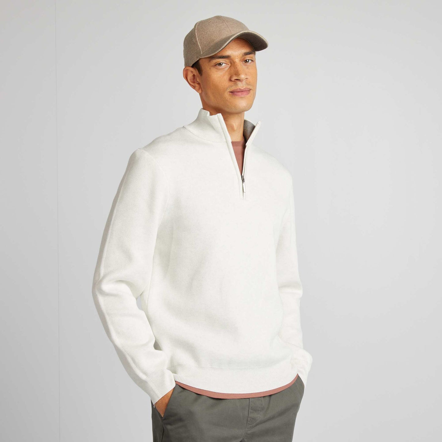 Sweater de punto con cuello de cremallera BLANCO