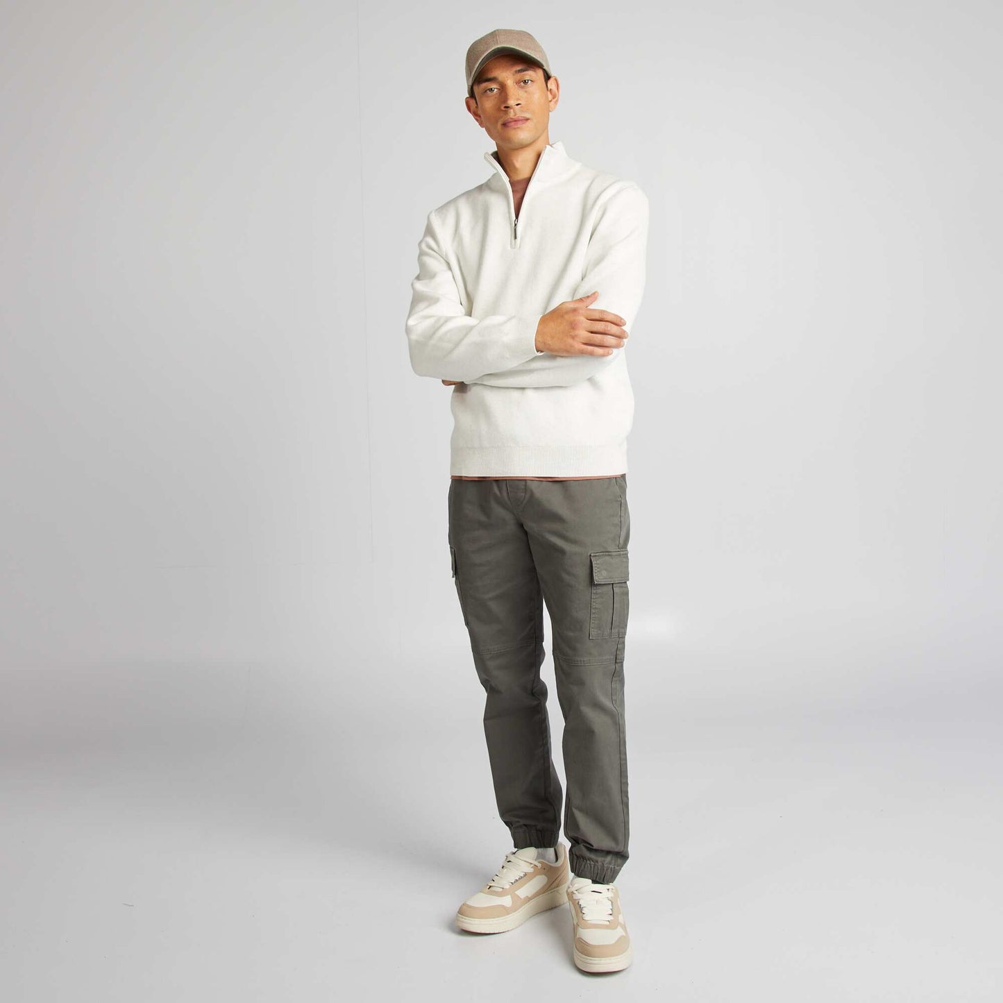 Sweater de punto con cuello de cremallera BLANCO