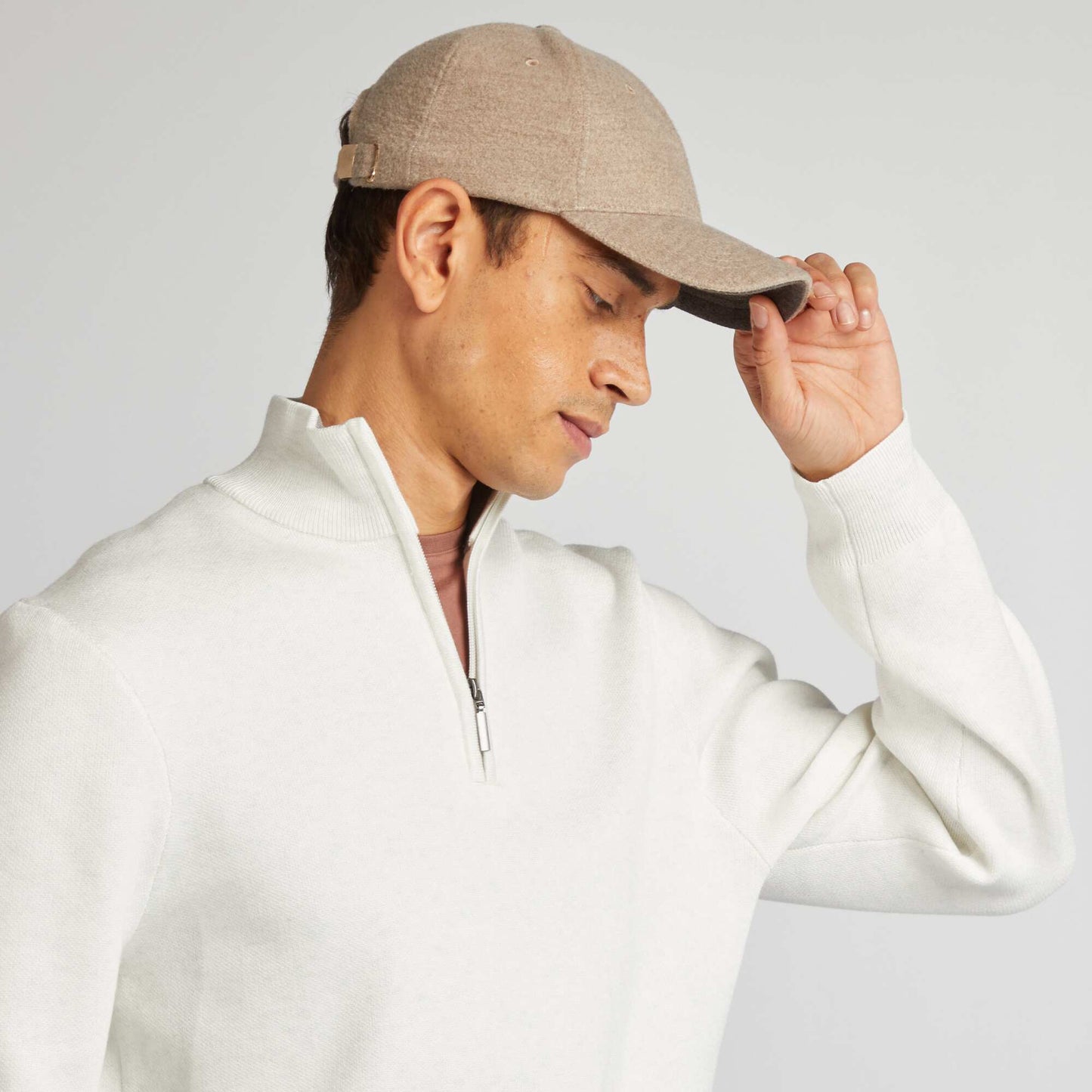 Sweater de punto con cuello de cremallera BLANCO