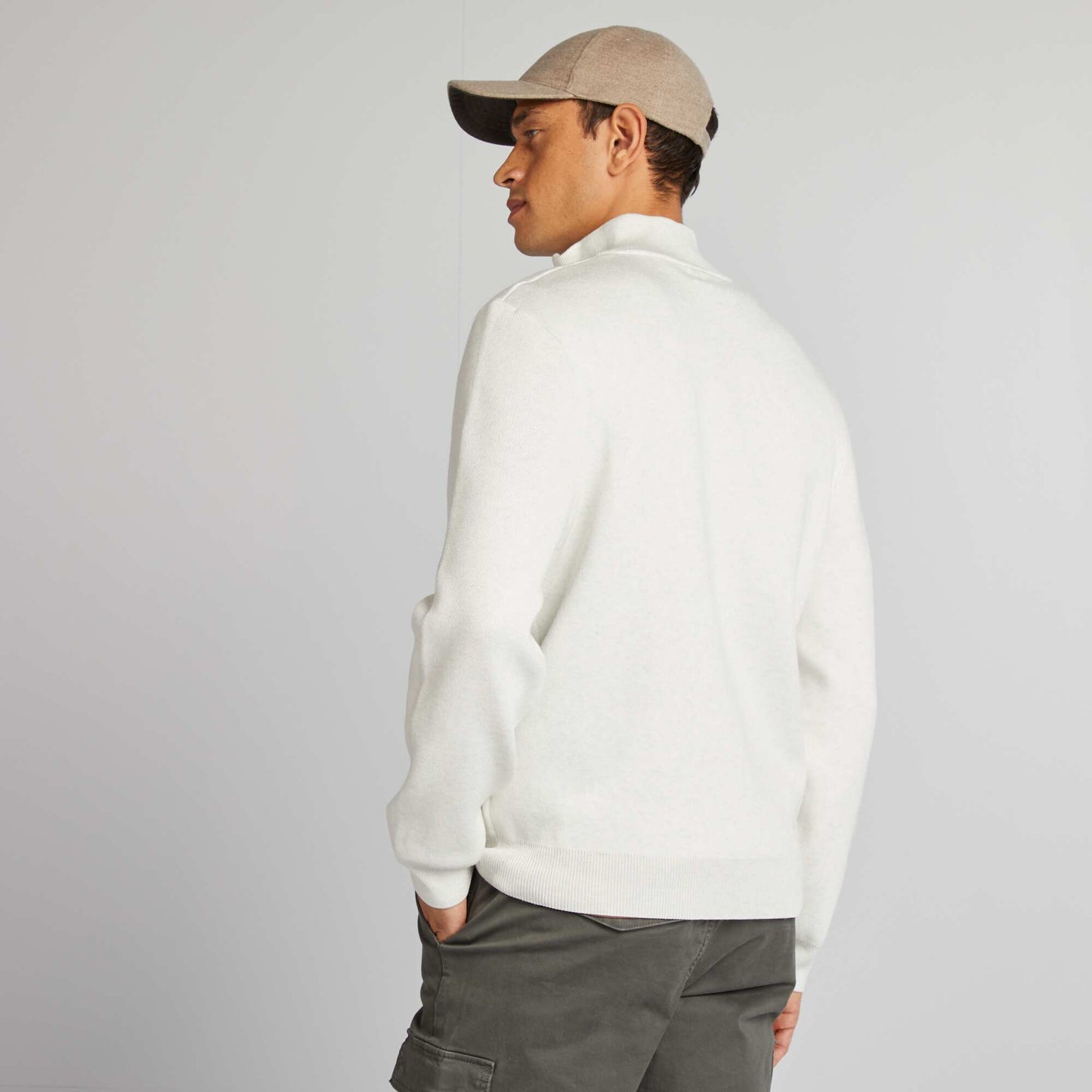 Sweater de punto con cuello de cremallera BLANCO