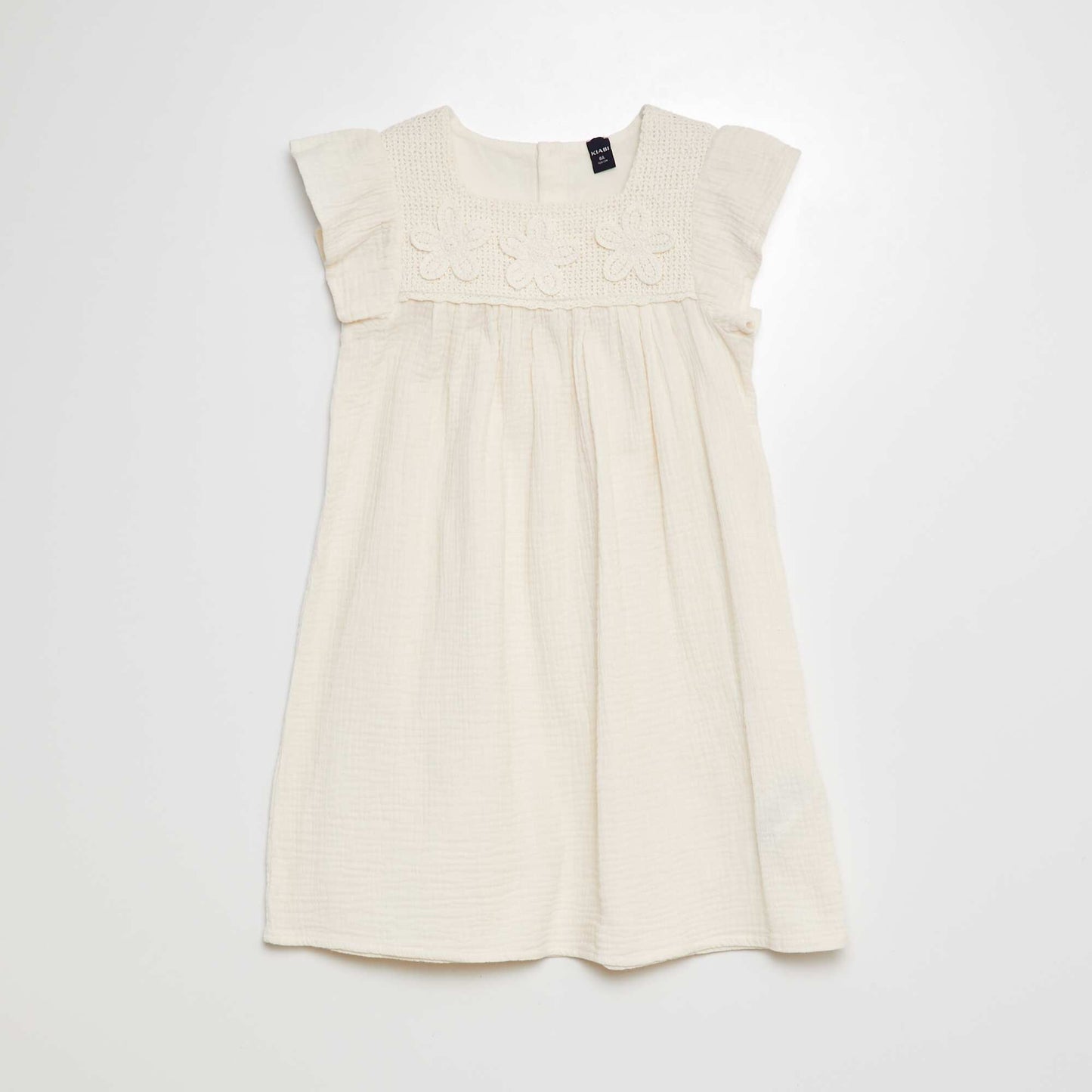 Vestido de gasa de algodón con motivos de ganchillo BLANCO