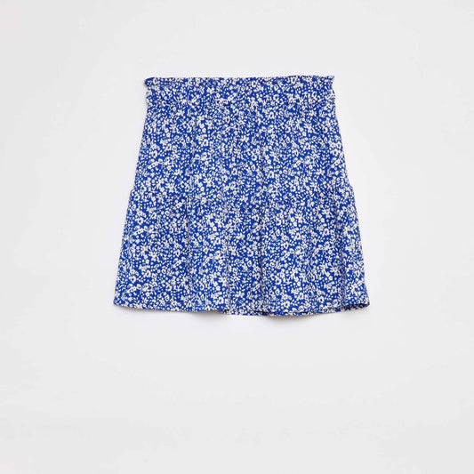 Falda corta evasé de flores AZUL