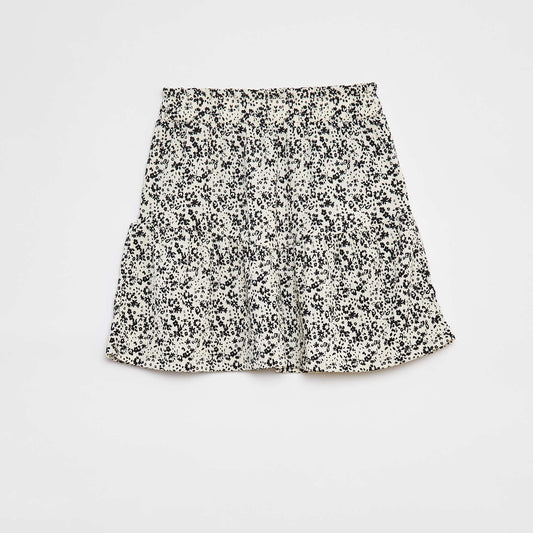 Falda corta evasé de flores BLANCO