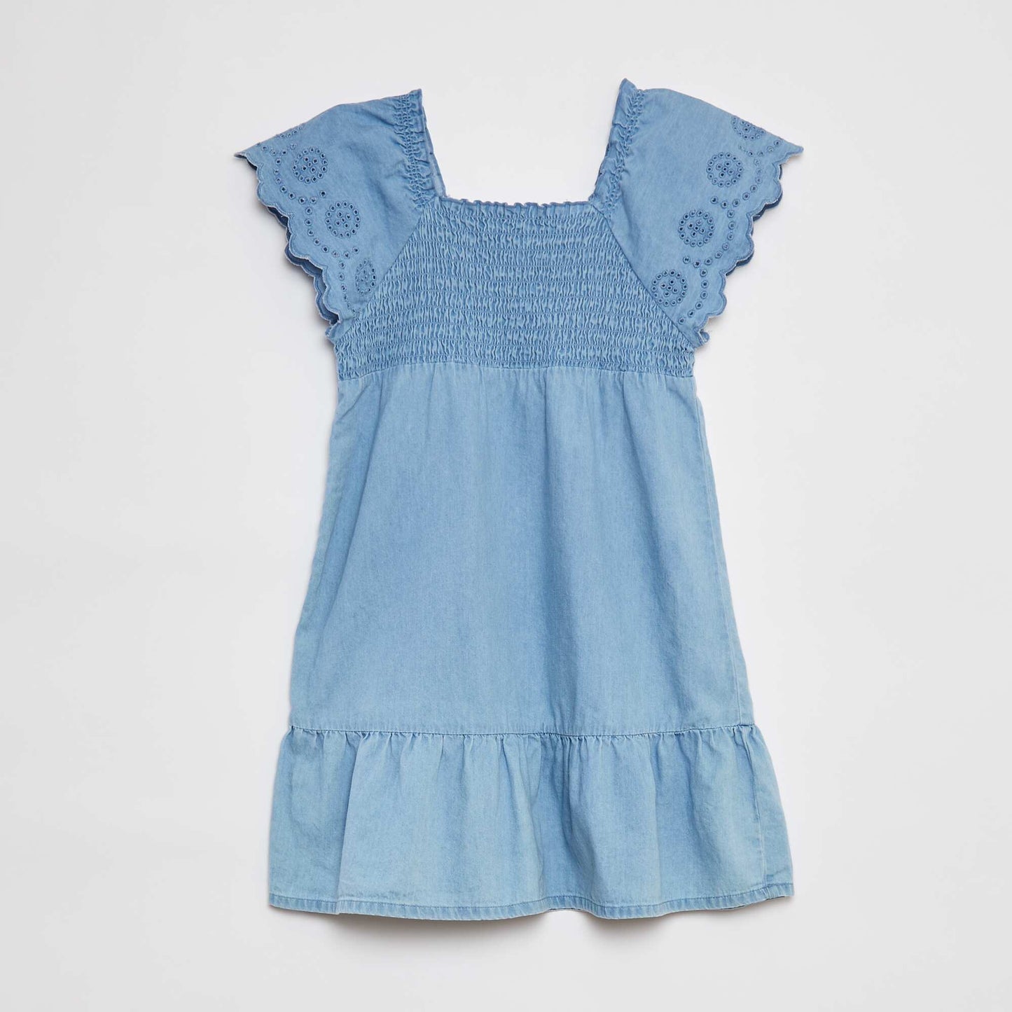 Vestido jean con bordado inglés AZUL
