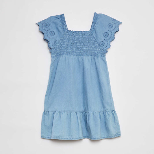Vestido jean con bordado inglés AZUL
