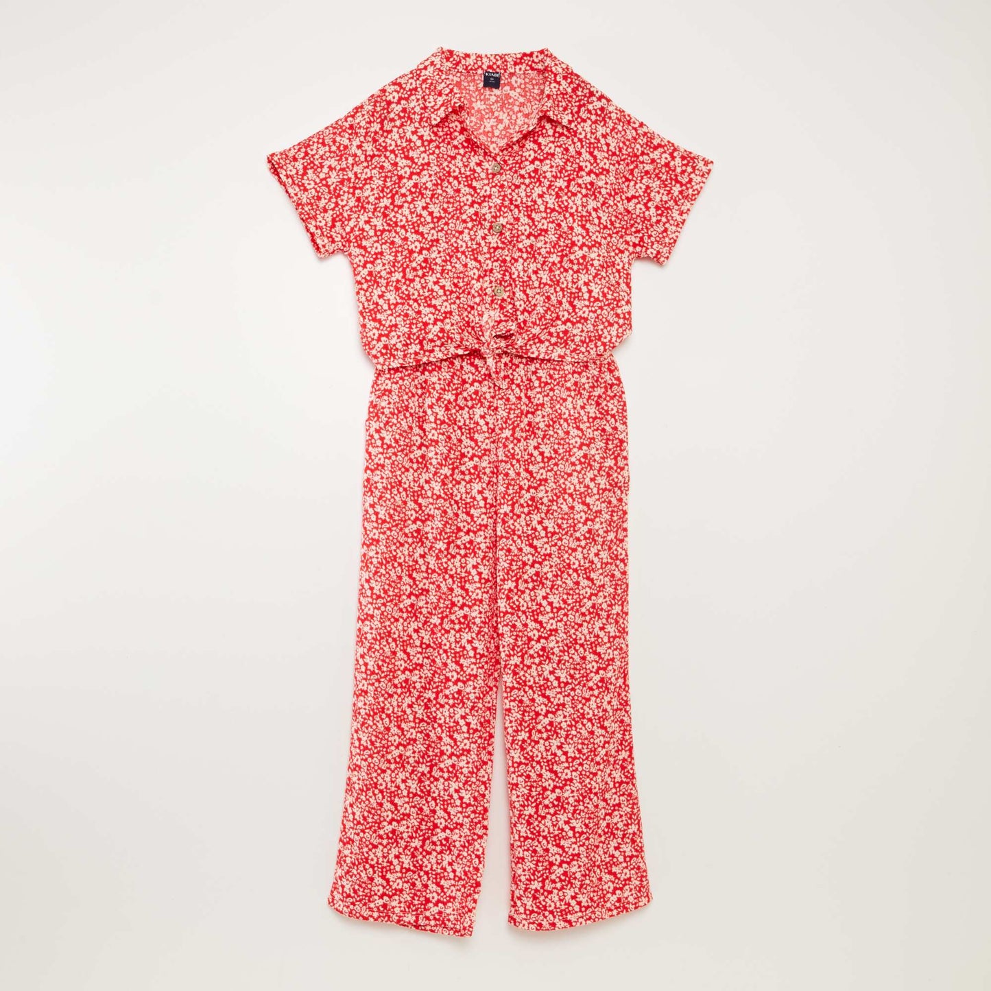 Conjunto de camiseta + pantalón vaporoso con estampado de flores - 2 piezas ROJO