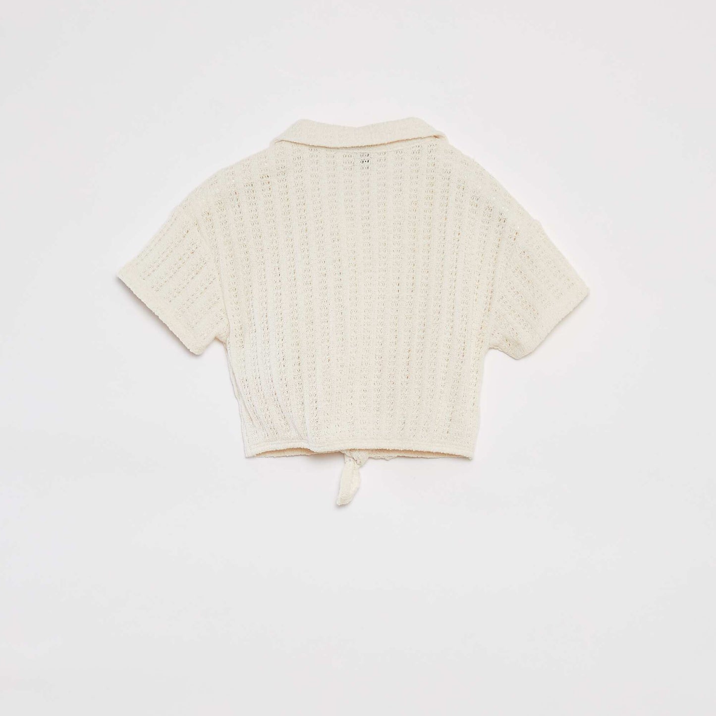 Conjunto de croché con camiseta + pantalón flare - 2 piezas BLANCO