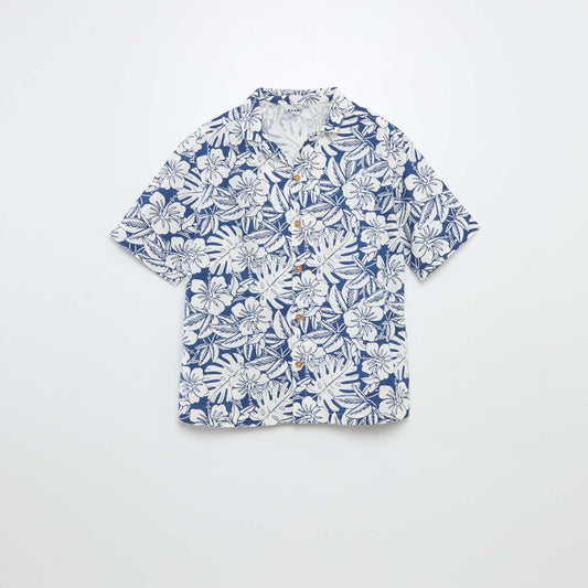 Camisa de manga corta con cuello de pijama estampado AZUL