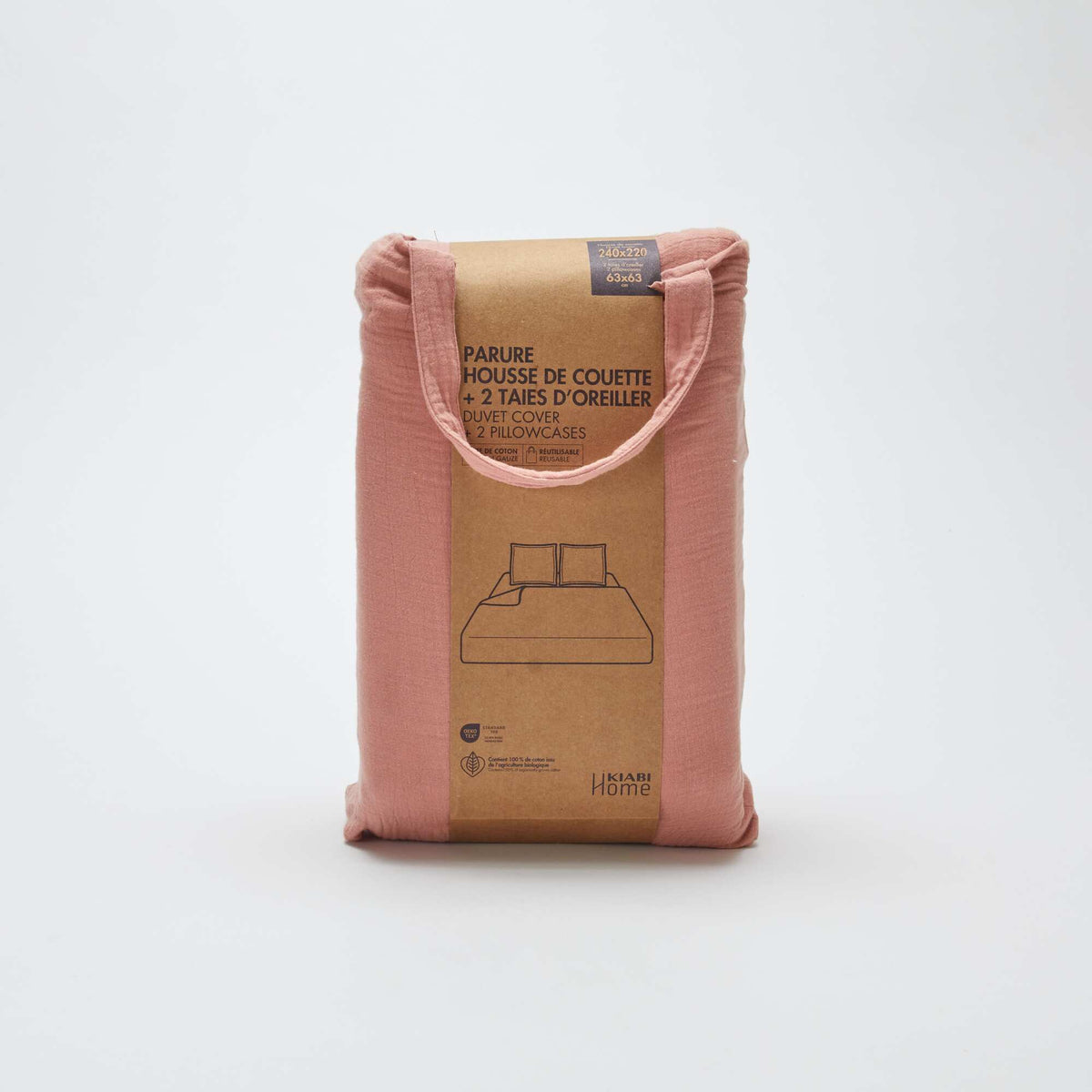 Juego de cama doble (240 x 220 cm) de gasa de algodón - Kiabi Home ROSA