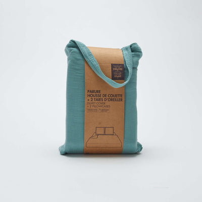 Juego de cama doble (240 x 220 cm) de gasa de algodón - Kiabi Home VERDE