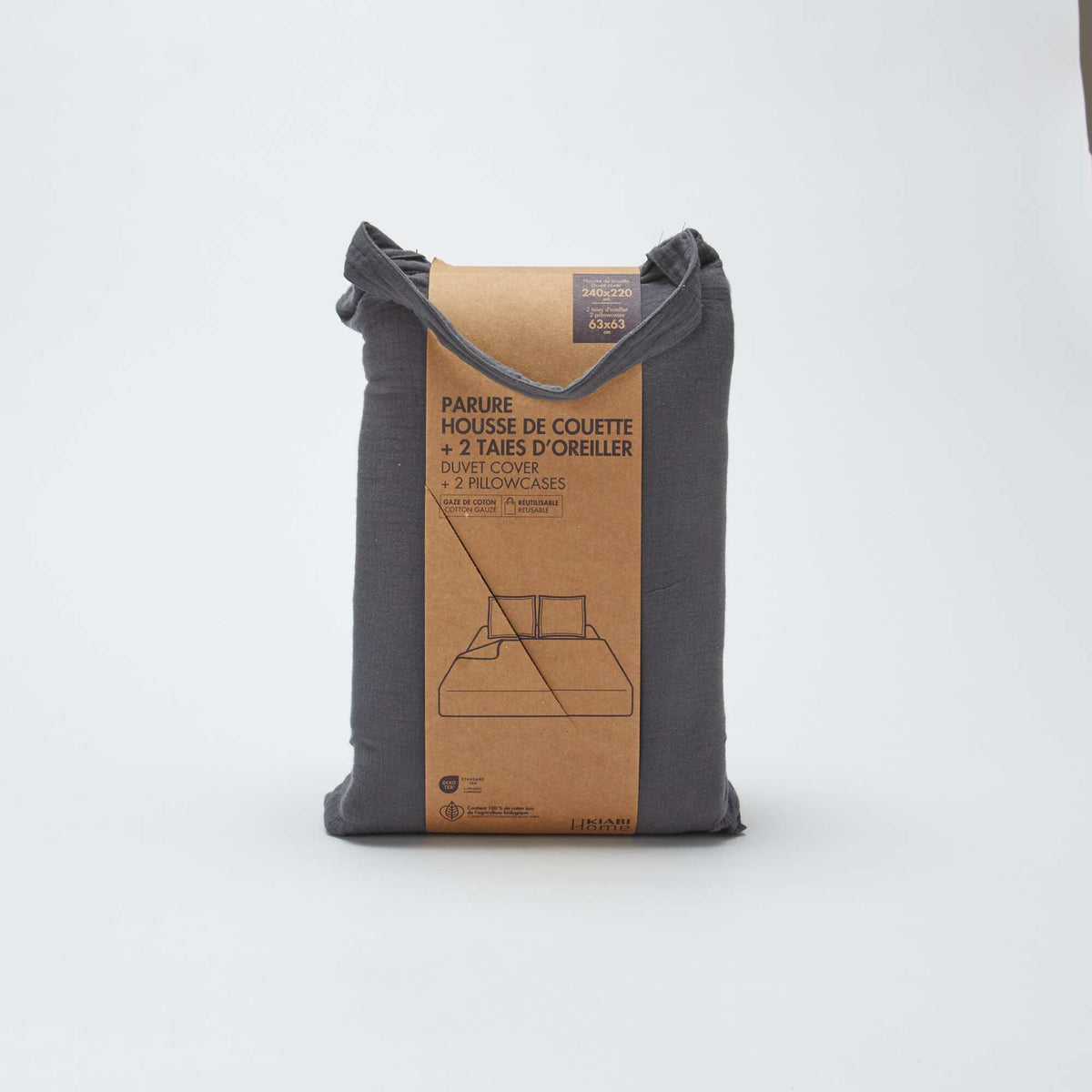 Juego de cama doble (240 x 220 cm) de gasa de algodón - Kiabi Home GRIS
