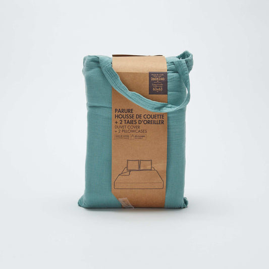 Juego de cama doble (260 x 240 cm) de gasa de algodón - Kiabi Home VERDE