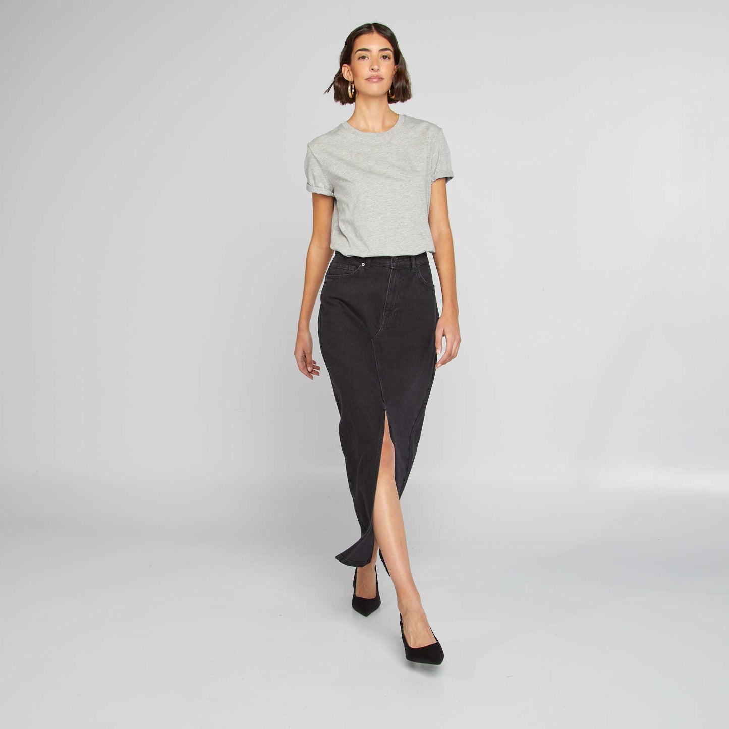 Falda larga vaquera GRIS