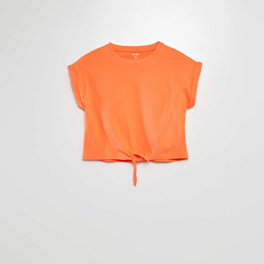 Camiseta de manga corta anudable en el bajo NARANJA