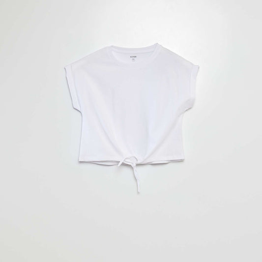 Camiseta de manga corta anudable en el bajo BLANCO