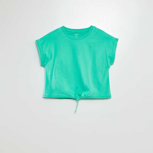Camiseta de manga corta anudable en el bajo VERDE