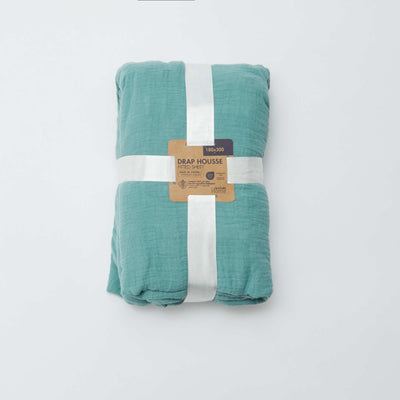 Sábana bajera doble (180 x 200 cm) de doble gasa de algodón - Kiabi Home VERDE