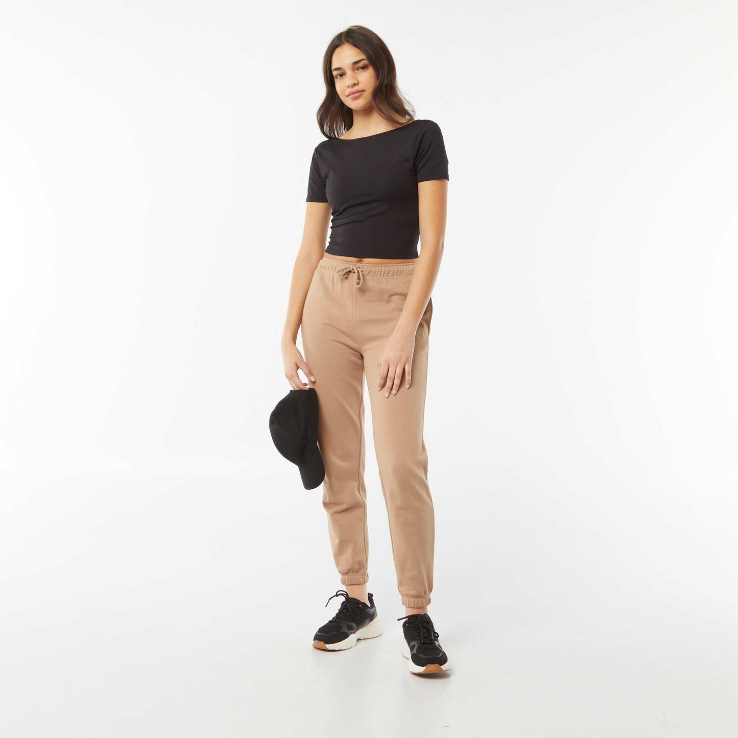 Camiseta cropped de punto elástico con espalda abierta NEGRO