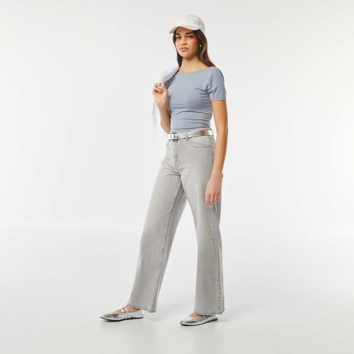 Camiseta cropped de punto elástico con espalda abierta AZUL