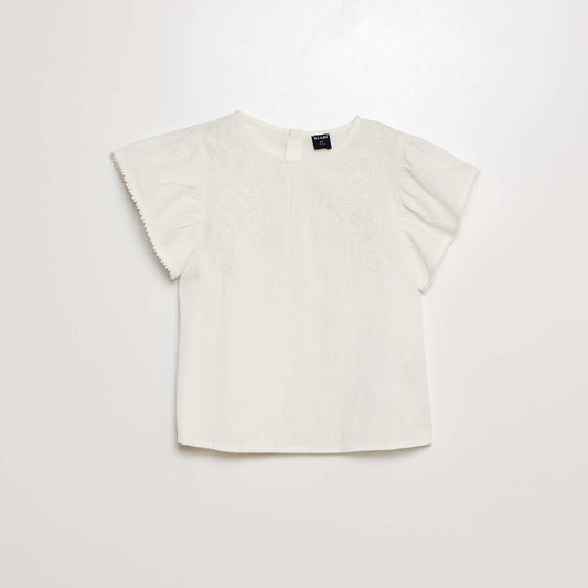 Blusa de manga corta con bordados BLANCO