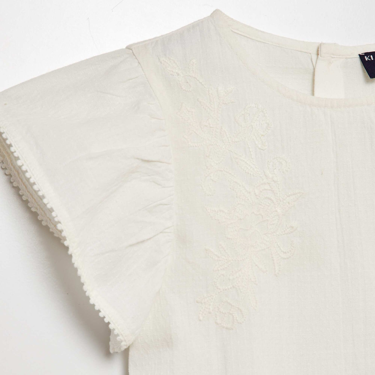 Blusa de manga corta con bordados BLANCO