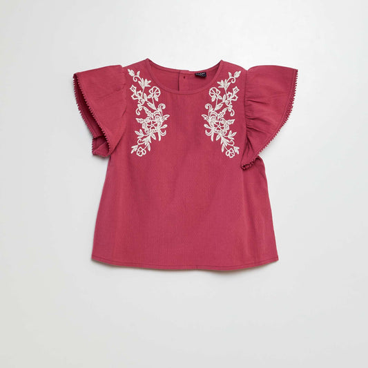 Blusa de manga corta con bordados PURPURA