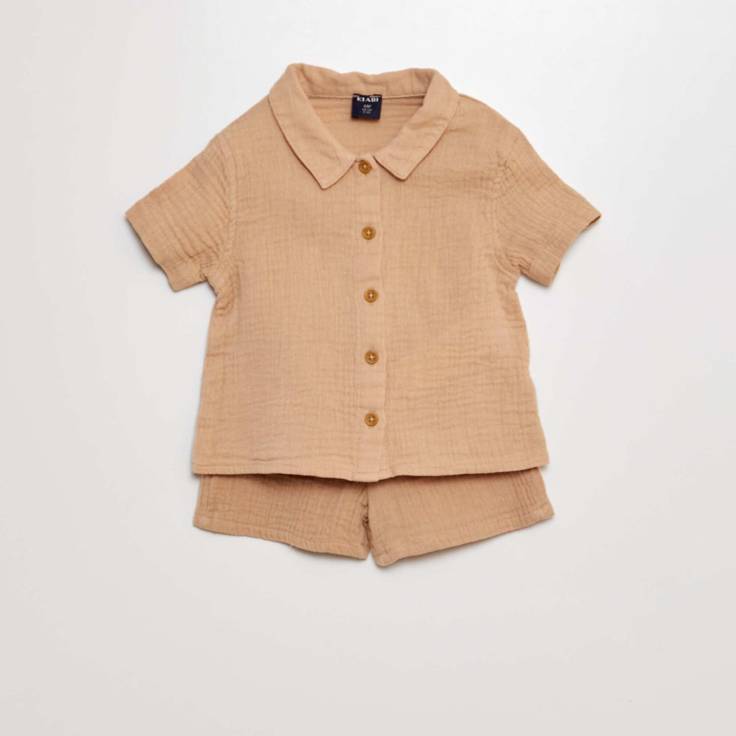 Conjunto de camisa + short de gasa de algodón - 2 piezas BEIGE