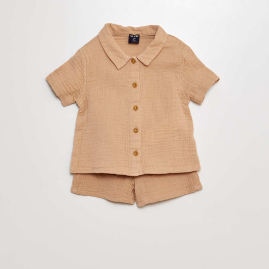 Conjunto de camisa + short de gasa de algodón - 2 piezas BEIGE