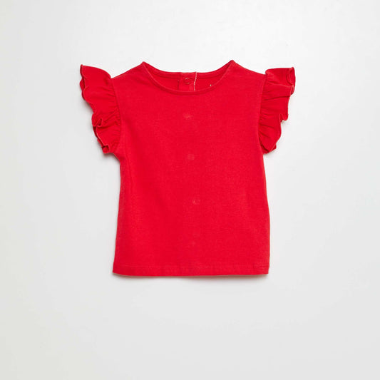 Camiseta de manga corta con volantes ROJO