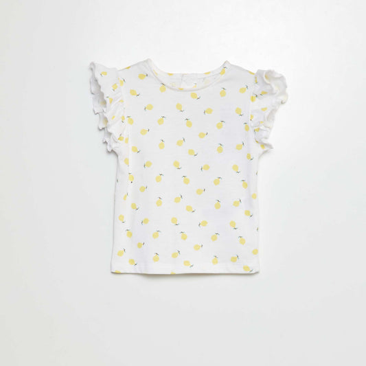 Camiseta de manga corta con volantes BLANCO