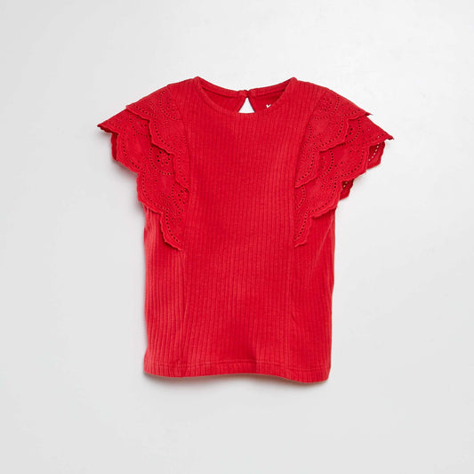 Camiseta con mangas bordadas ROJO