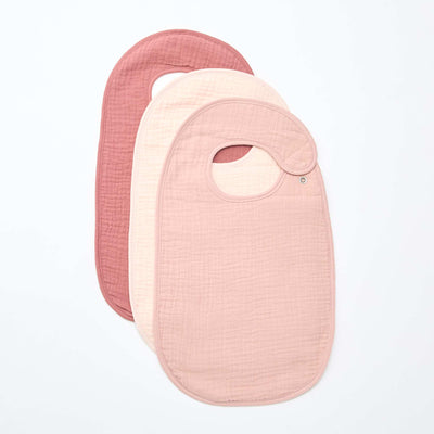 Pack de 3 baberos de gasa de algodón con forro de rizo ROSA