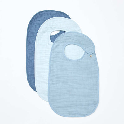 Pack de 3 baberos de gasa de algodón con forro de rizo AZUL