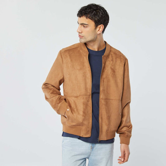 Campera de antelina con cremallera BEIGE